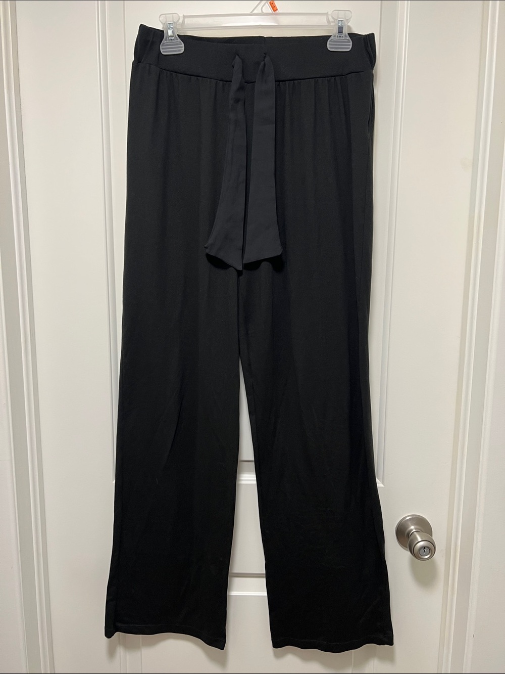 Women's Black Pull-On Wide Leg Sleep Pants with Tie Waist